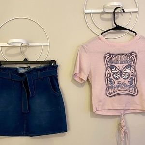 Set of blue and pink skirt and shirt